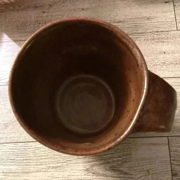 Penland 2015 Stone  Pottery Brown Coffee Nug with Chunky Handle  Leaves Pattern - Picture 10 of 10